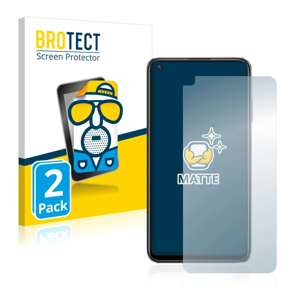 Parte frontal de un envase de producto con el logotipo de la marca BROTECT. Al lado se muestra el dispositivo Xiaomi Redmi Not