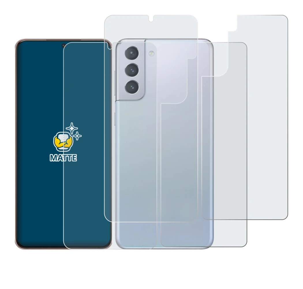 Imagen del dispositivo Samsung Galaxy S21 Plus 5G (Frontal+Trasero) con una amplia variedad de protectores de pantalla.