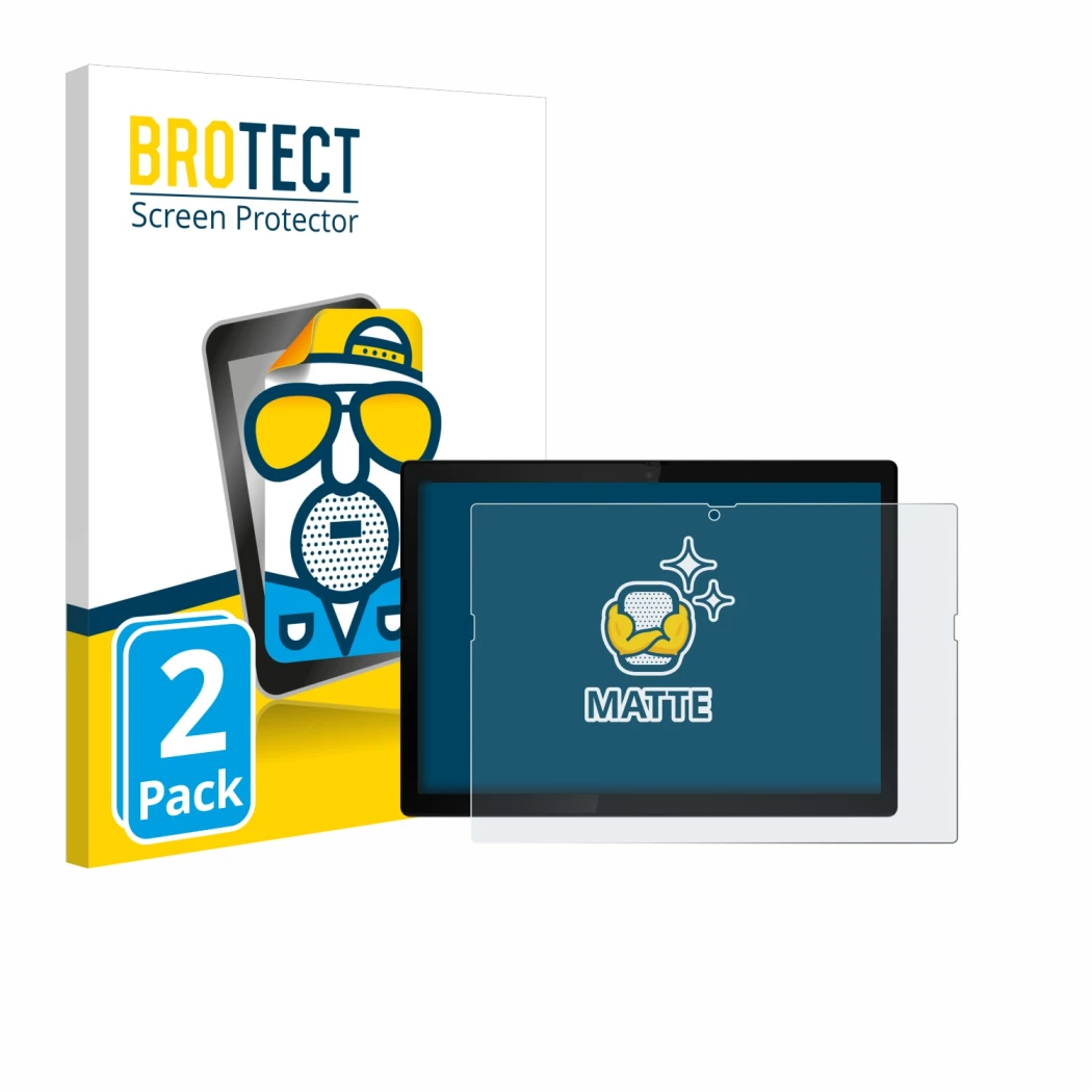 Parte frontal de un envase de producto con el logotipo de la marca BROTECT. Al lado se muestra el dispositivo Lenovo ThinkPad 