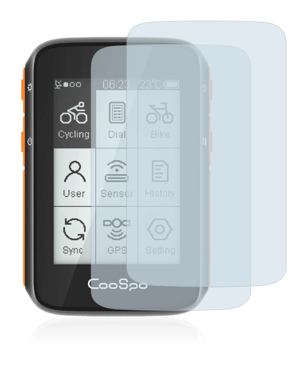 Imagen del dispositivo CooSpo BC200 con una amplia variedad de protectores de pantalla.