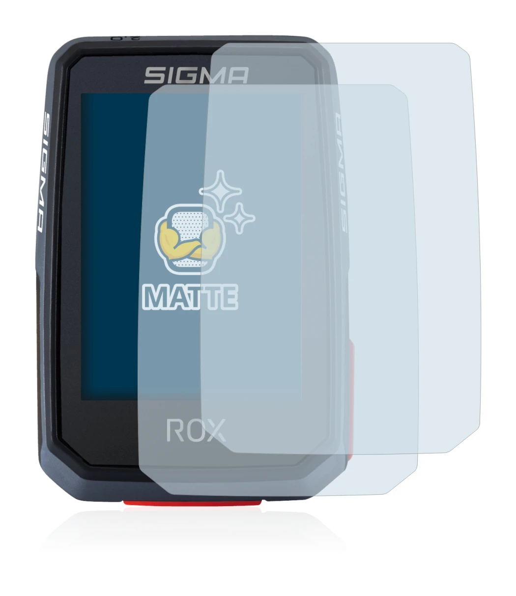 Imagen del dispositivo Sigma ROX 2.0 con una amplia variedad de protectores de pantalla.
