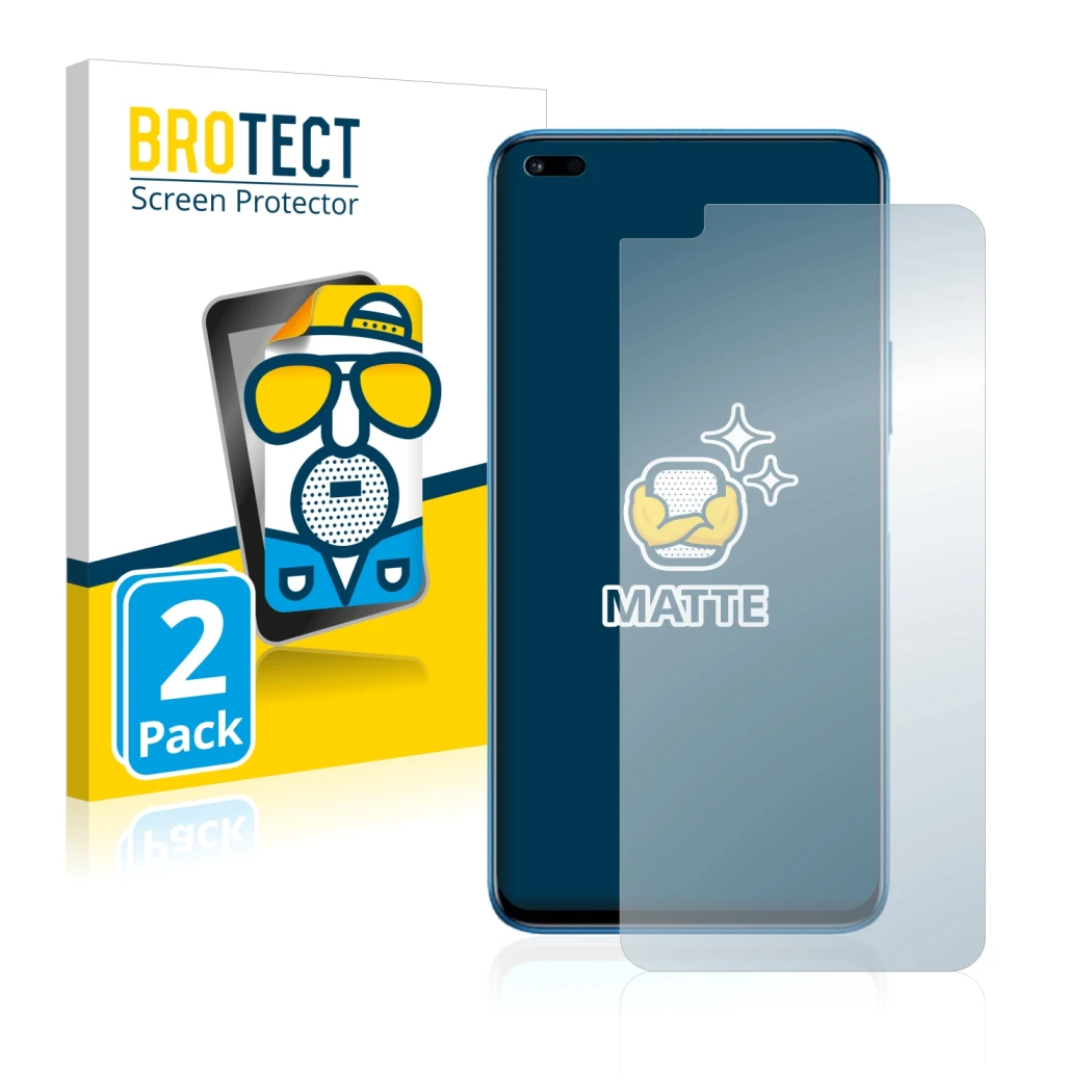 Parte frontal de un envase de producto con el logotipo de la marca BROTECT. Al lado se muestra el dispositivo Honor 50 Lite co