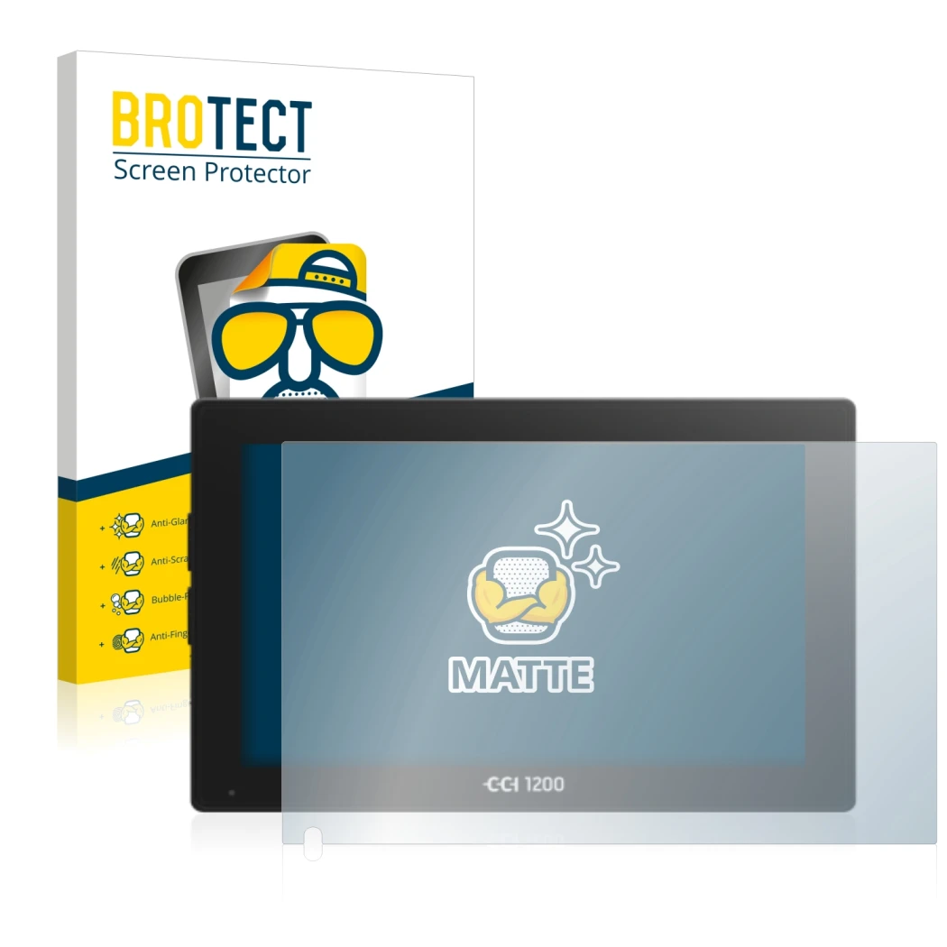 Parte frontal de un envase de producto con el logotipo de la marca BROTECT. Al lado se muestra el dispositivo Isobus CCI 1200 