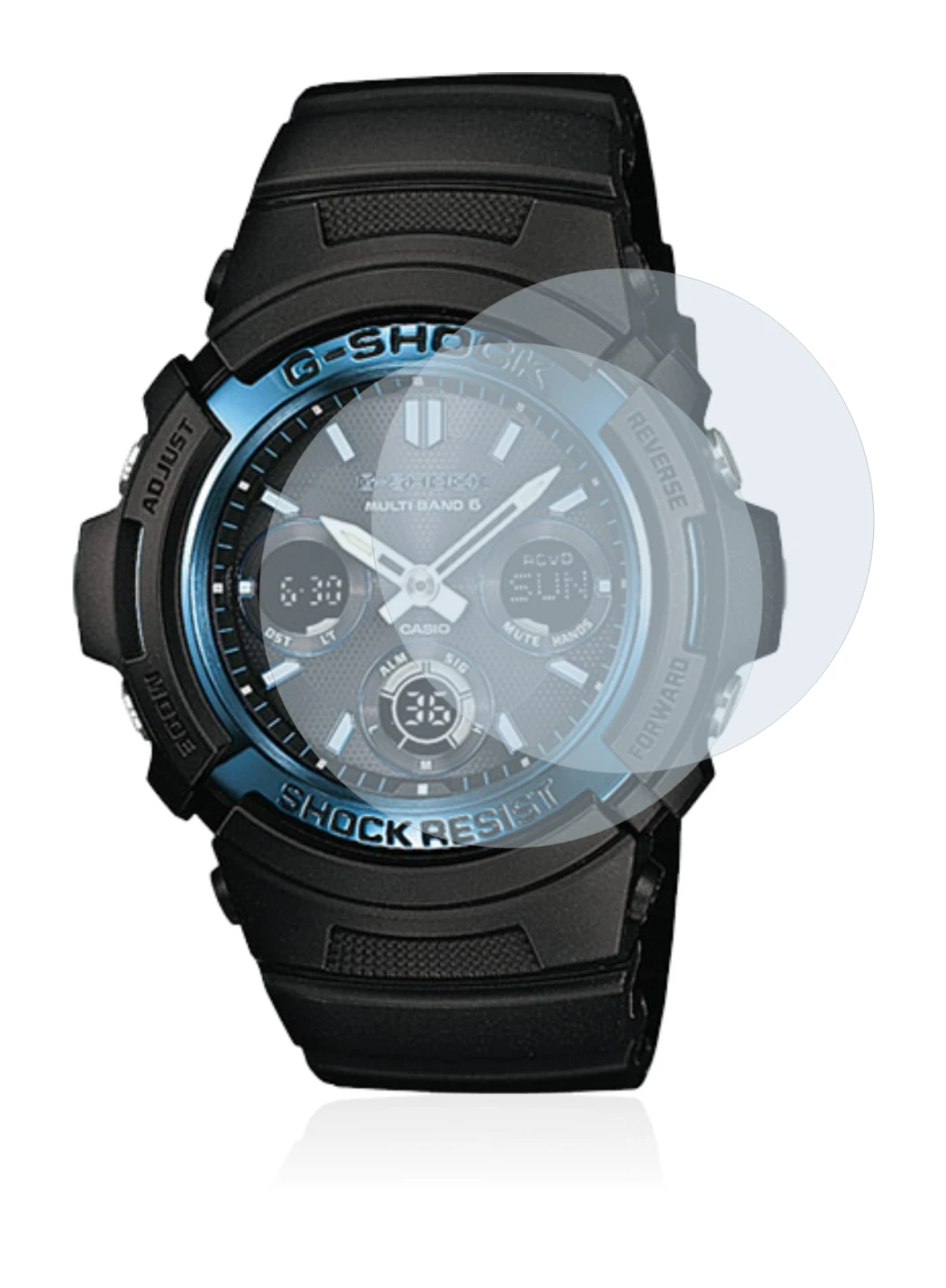 Imagen del dispositivo Casio AWG M100 con una amplia variedad de protectores de pantalla.