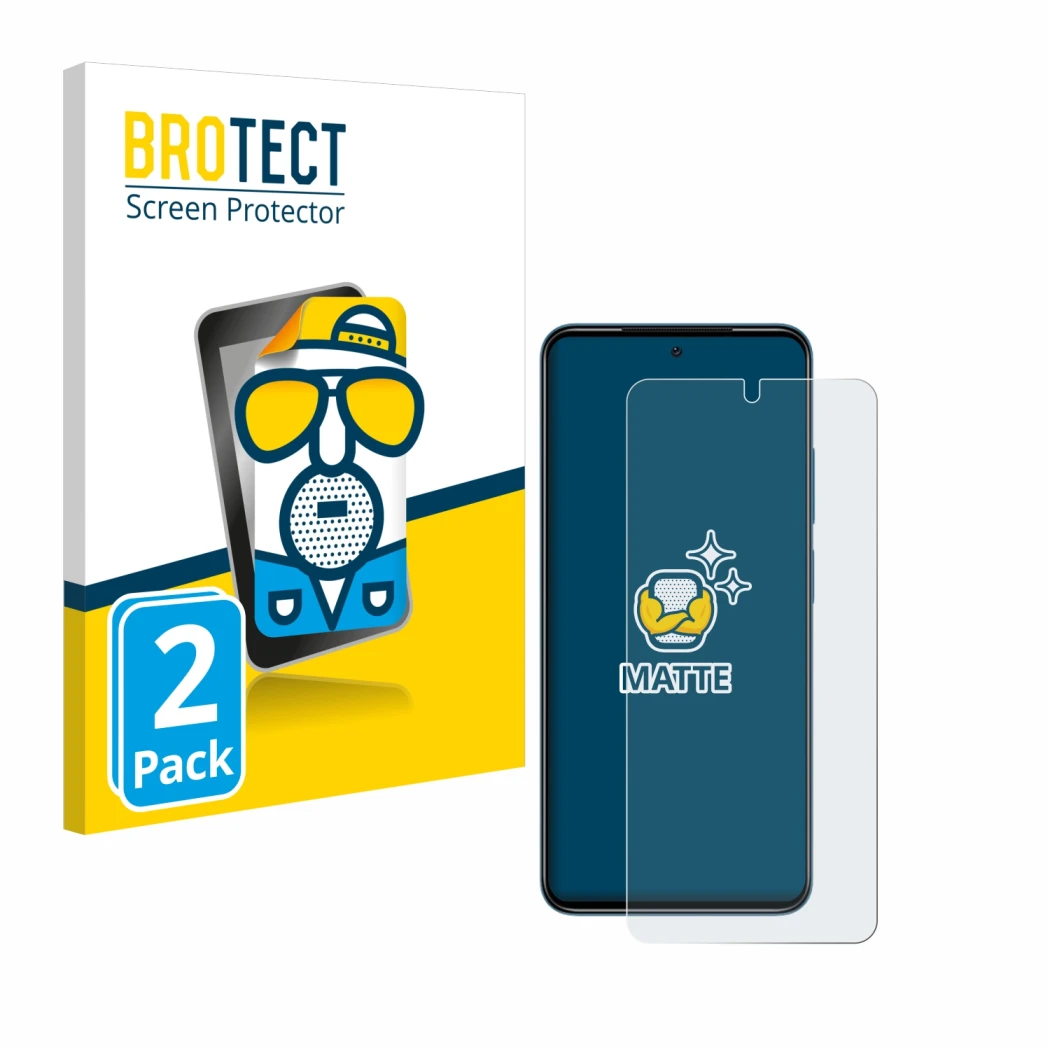 Parte frontal de un envase de producto con el logotipo de la marca BROTECT. Al lado se muestra el dispositivo Xiaomi Redmi Not