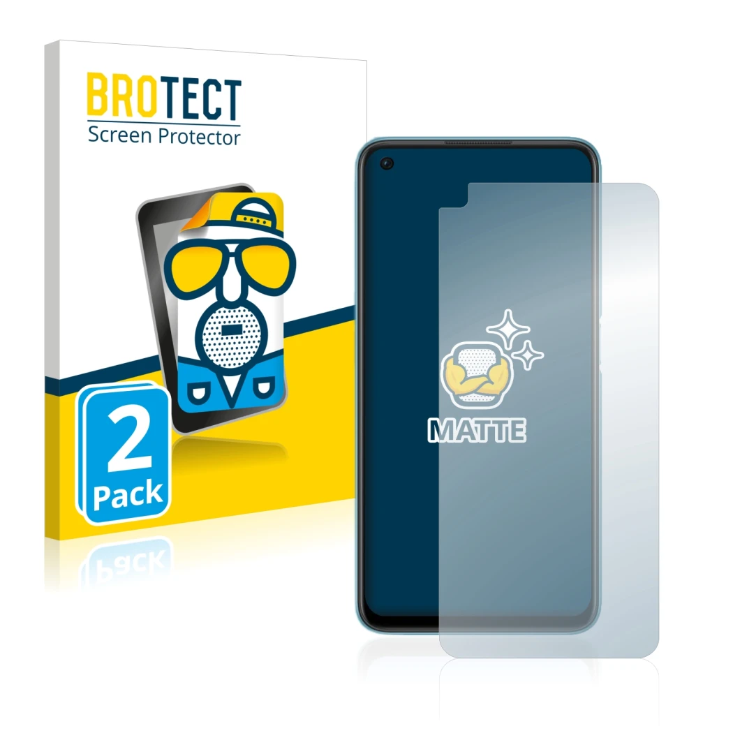 Parte frontal de un envase de producto con el logotipo de la marca BROTECT. Al lado se muestra el dispositivo Oppo A76 con su 