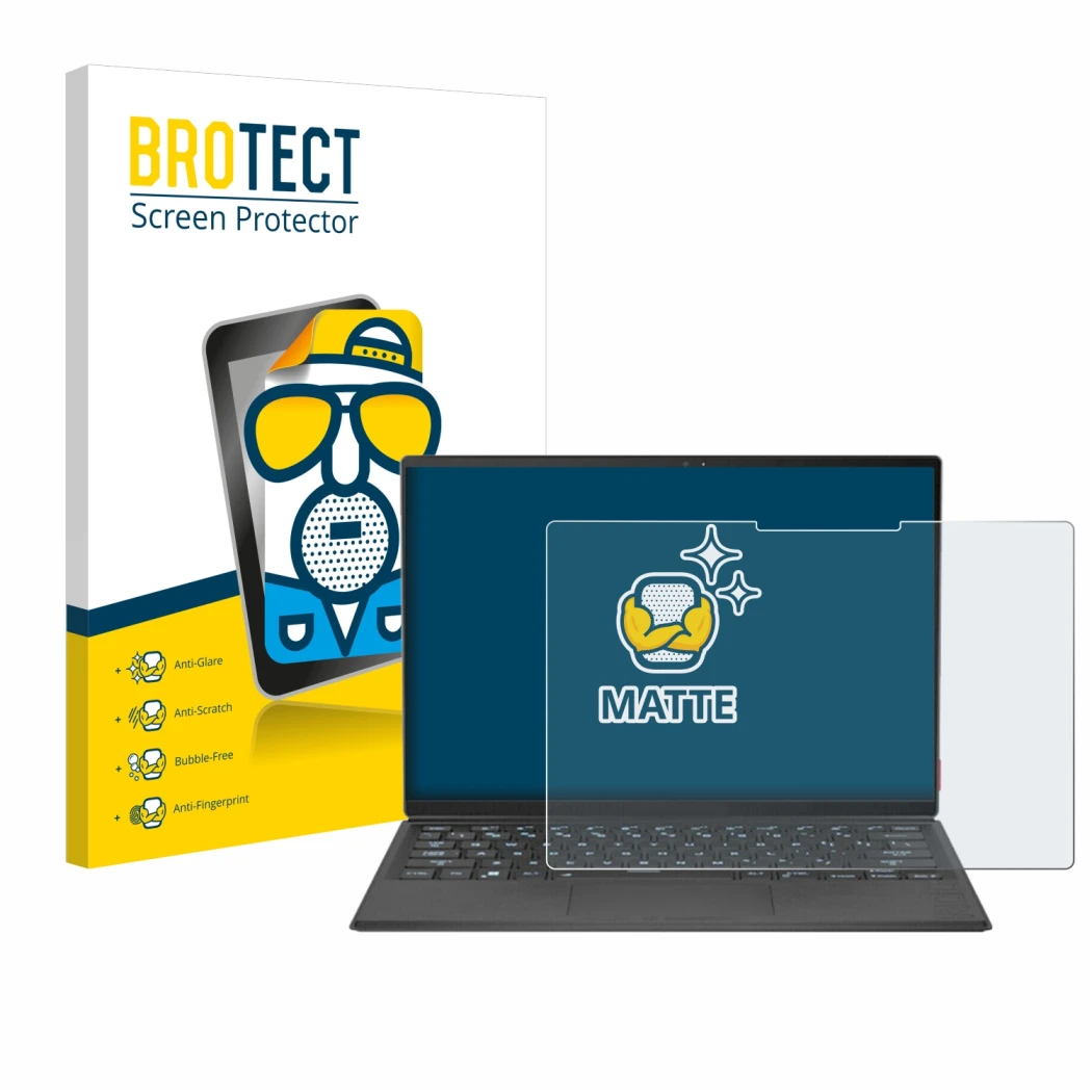 Parte frontal de un envase de producto con el logotipo de la marca BROTECT. Al lado se muestra el dispositivo ASUS Rog Flow Z1