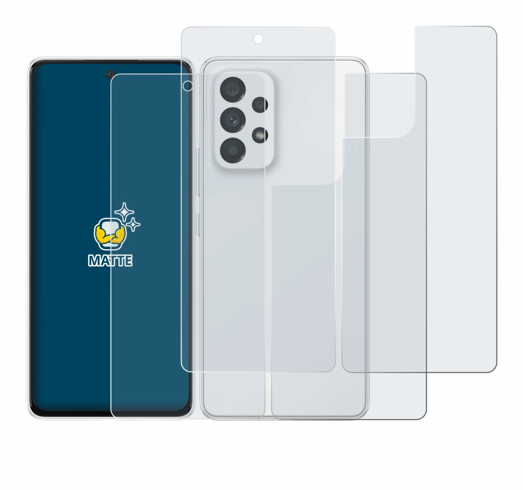 Imagen del dispositivo Samsung Galaxy A53 5G (Frontal+Trasero) con una amplia variedad de protectores de pantalla.