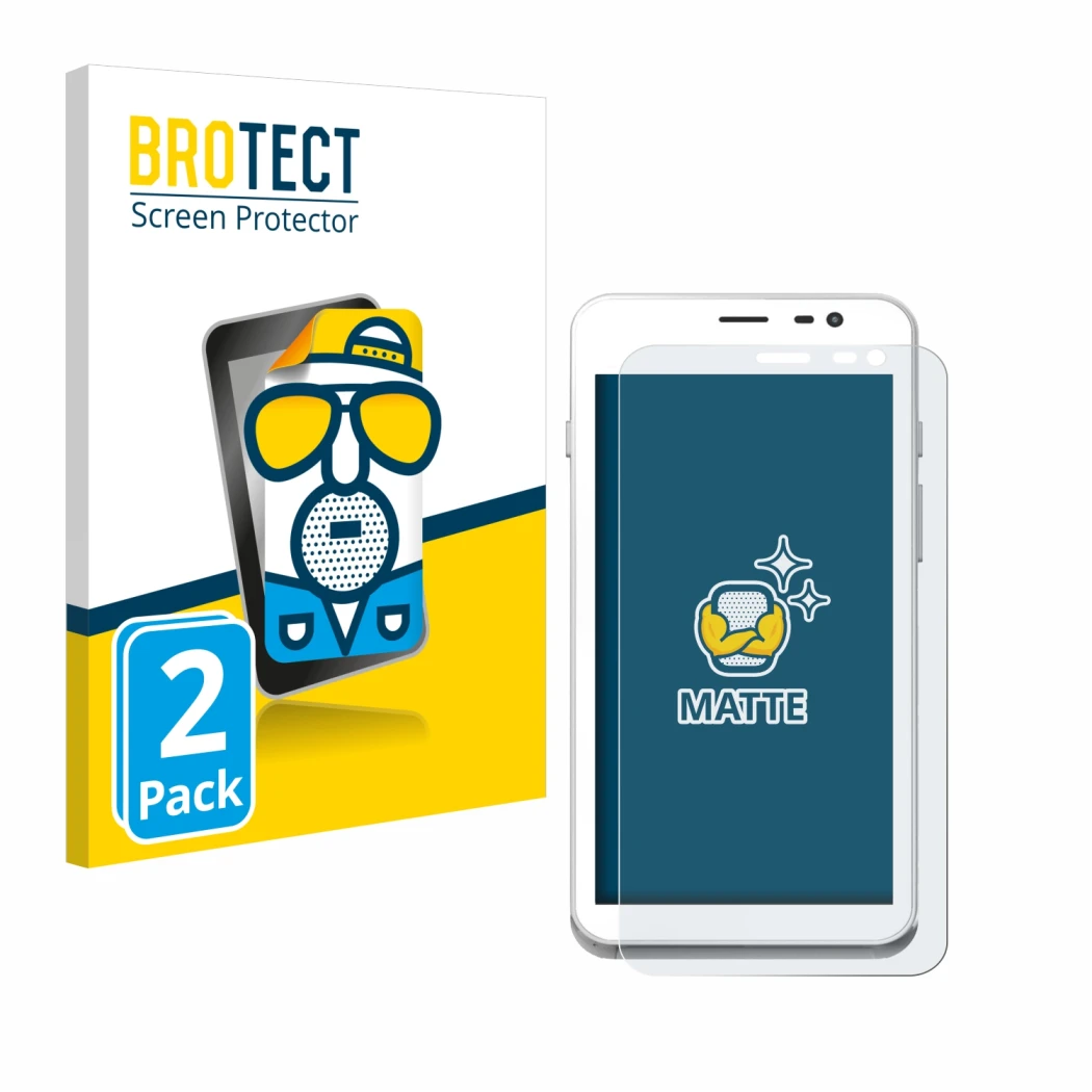 Parte frontal de un envase de producto con el logotipo de la marca BROTECT. Al lado se muestra el dispositivo Pax A77 con su p