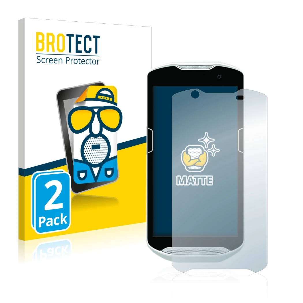 Parte frontal de un envase de producto con el logotipo de la marca BROTECT. Al lado se muestra el dispositivo Zebra TC52 con s