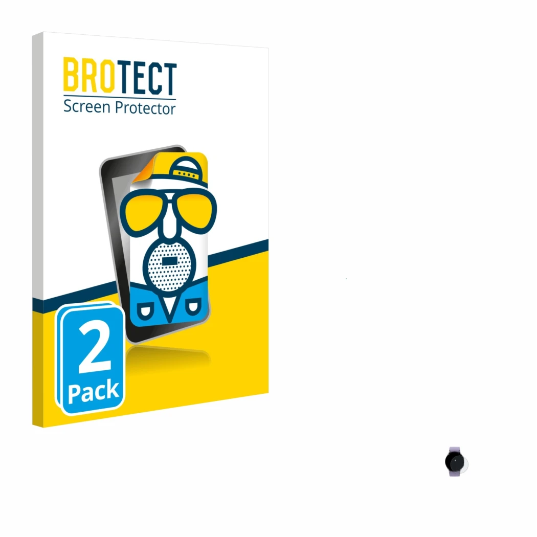 Parte frontal de un envase de producto con el logotipo de la marca BROTECT. Al lado se muestra el dispositivo Samsung Galaxy W