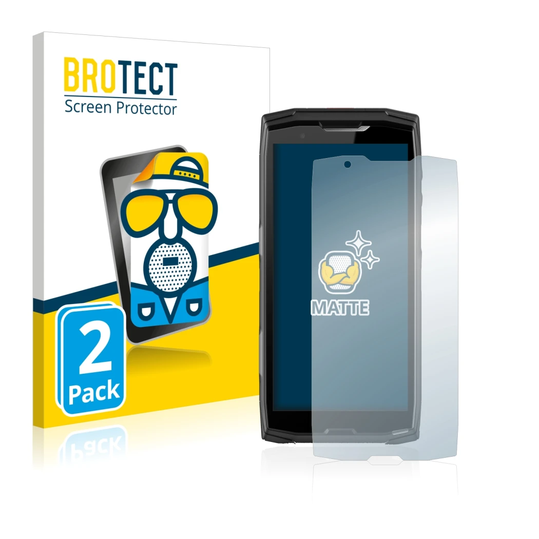 Parte frontal de un envase de producto con el logotipo de la marca BROTECT. Al lado se muestra el dispositivo Crosscall Core-X