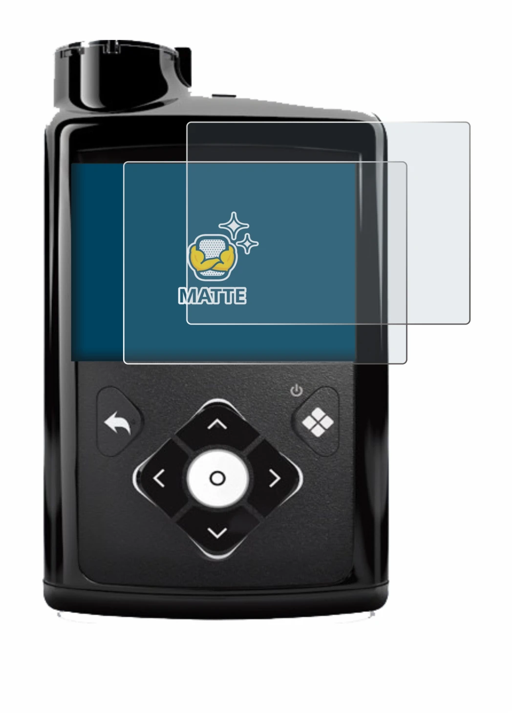 Imagen del dispositivo Medtronic Minimed 780G con una amplia variedad de protectores de pantalla.