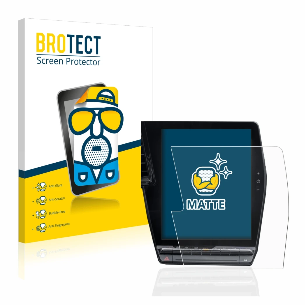Parte frontal de un envase de producto con el logotipo de la marca BROTECT. Al lado se muestra el dispositivo Renault Megane E