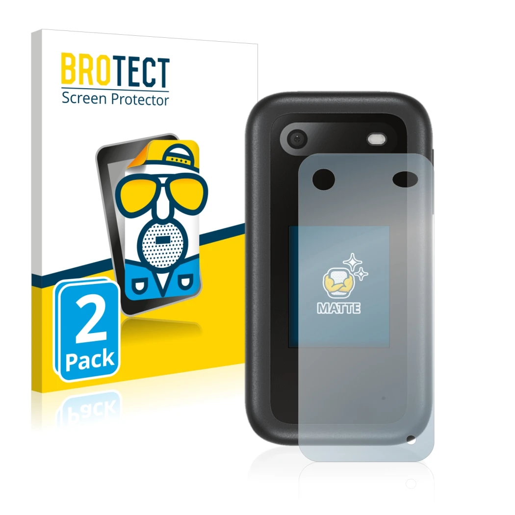 Parte frontal de un envase de producto con el logotipo de la marca BROTECT. Al lado se muestra el dispositivo Nokia 2660 Flip