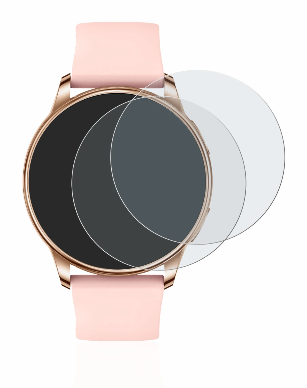 Imagen del dispositivo Levowatch F2 con una amplia variedad de protectores de pantalla.
