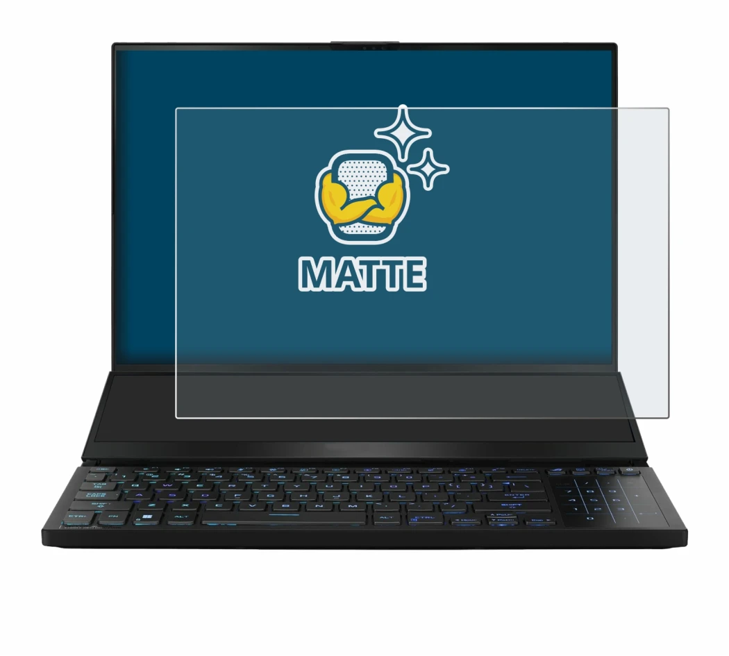 Imagen del dispositivo ASUS ROG Zephyrus Duo 16 2023 con una amplia variedad de protectores de pantalla.