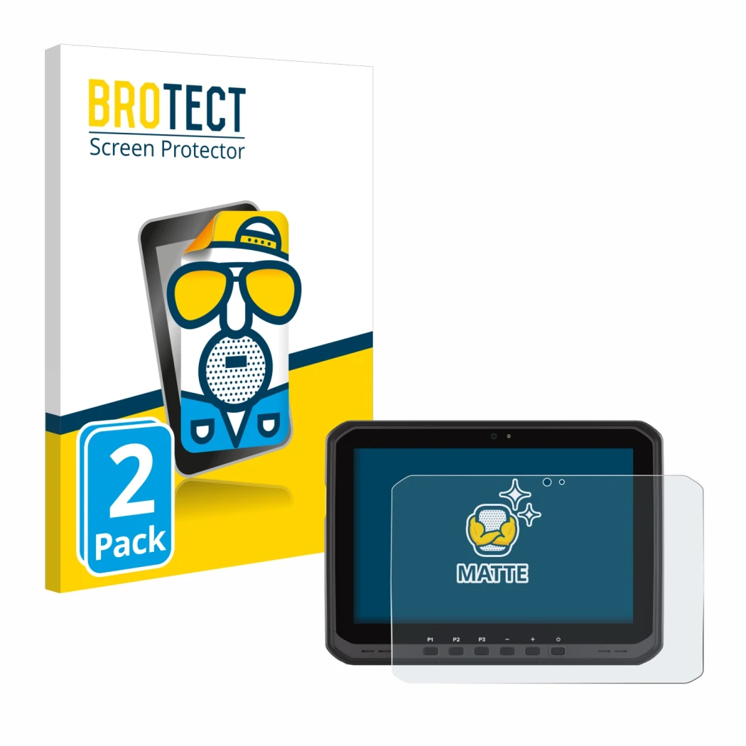 Parte frontal de un envase de producto con el logotipo de la marca BROTECT. Al lado se muestra el dispositivo Zebra ET60 con s