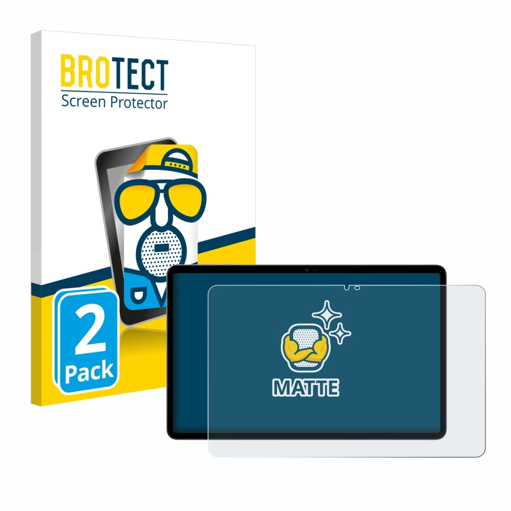 Parte frontal de un envase de producto con el logotipo de la marca BROTECT. Al lado se muestra el dispositivo Honor Pad X9 con