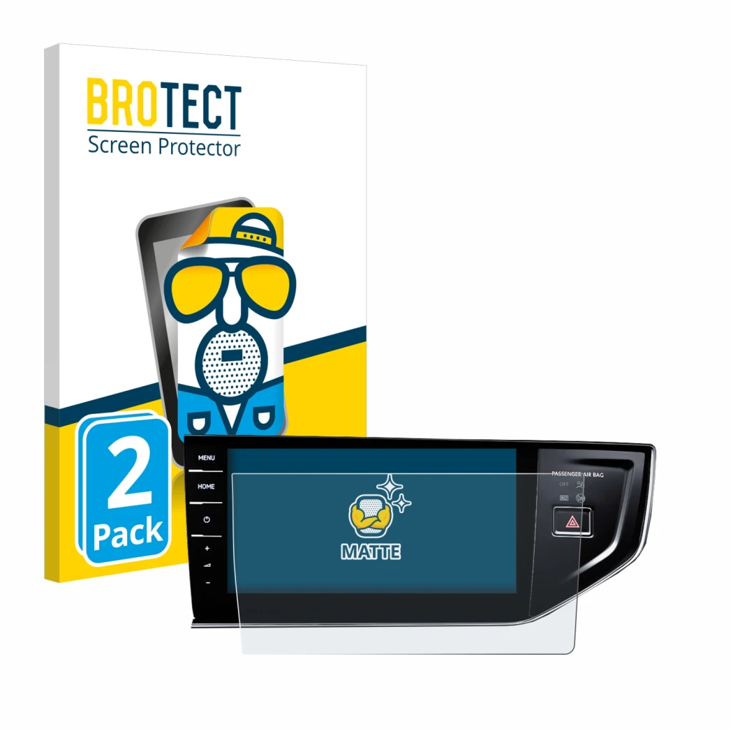 Parte frontal de un envase de producto con el logotipo de la marca BROTECT. Al lado se muestra el dispositivo Volkswagen Polo