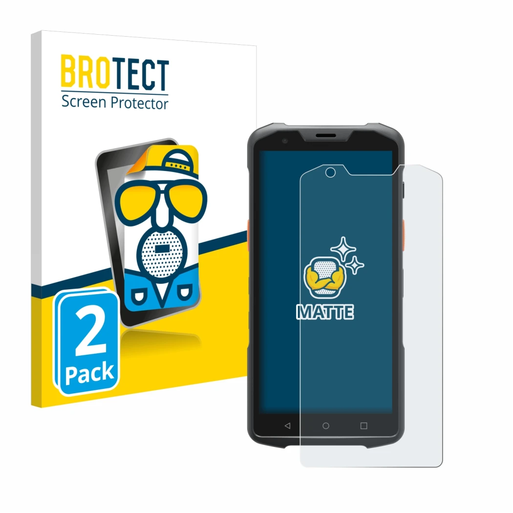 Parte frontal de un envase de producto con el logotipo de la marca BROTECT. Al lado se muestra el dispositivo Sunmi L2s con su