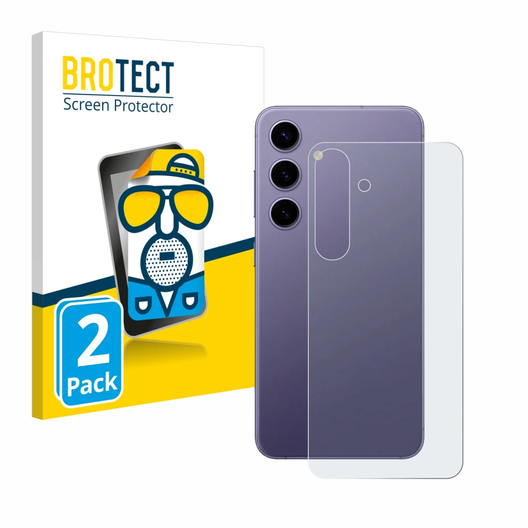 Parte frontal de un envase de producto con el logotipo de la marca BROTECT. Al lado se muestra el dispositivo Samsung Galaxy S
