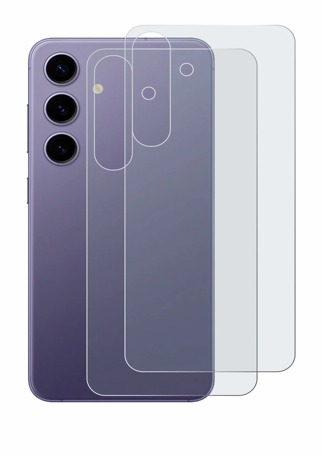 Imagen del dispositivo Samsung Galaxy S24 (Trasero) con una amplia variedad de protectores de pantalla.