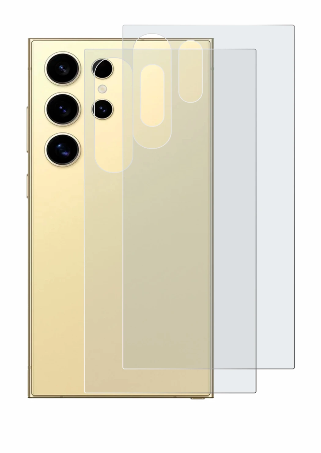 Imagen del dispositivo Samsung Galaxy S24 Ultra (Trasero) con una amplia variedad de protectores de pantalla.