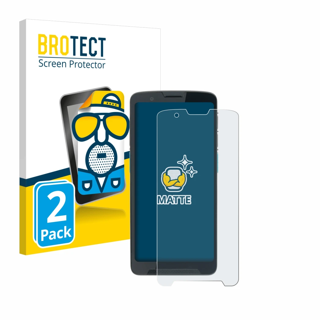 Parte frontal de un envase de producto con el logotipo de la marca BROTECT. Al lado se muestra el dispositivo Unitech EA660 co