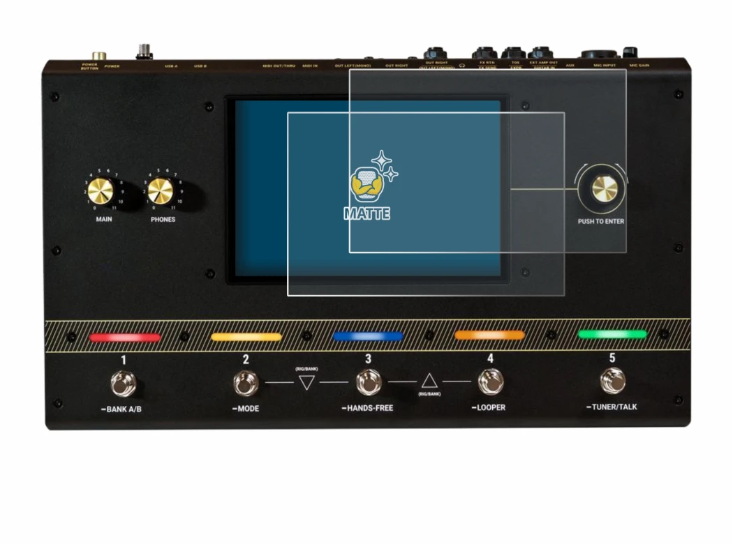 Imagen del dispositivo Headrush Core con una amplia variedad de protectores de pantalla.