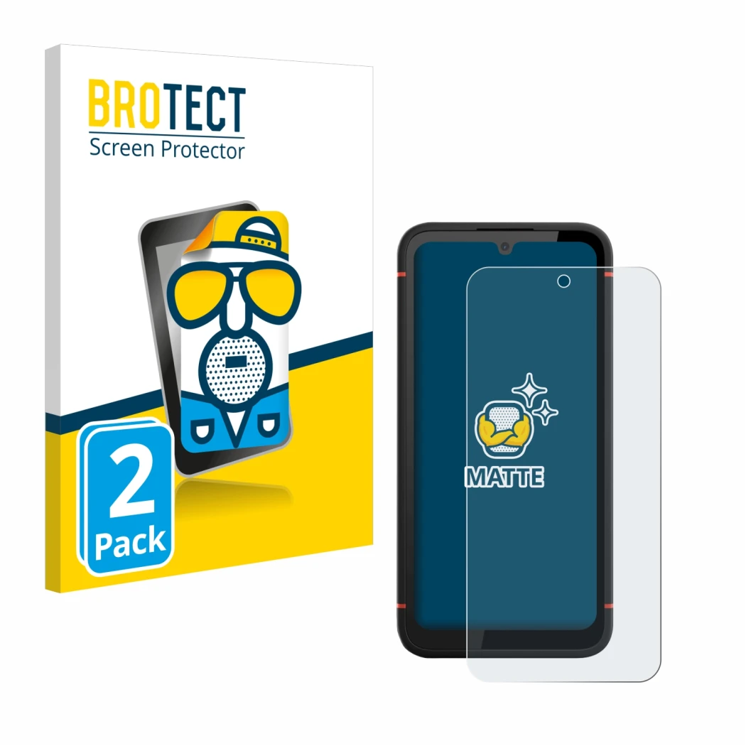 Parte frontal de un envase de producto con el logotipo de la marca BROTECT. Al lado se muestra el dispositivo Gigaset GX4 Pro 