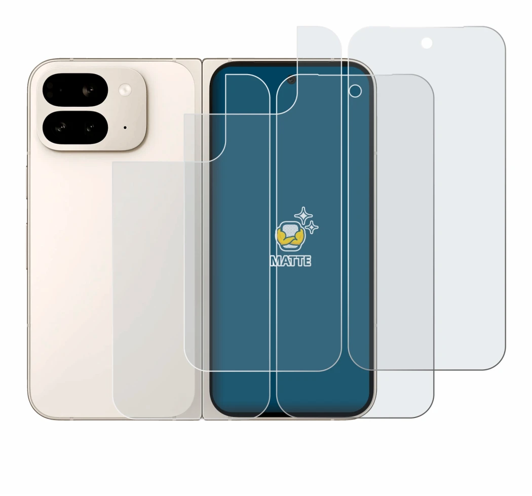 Imagen del dispositivo Google Pixel 9 Pro Fold (Frontal+Trasero) con una amplia variedad de protectores de pantalla.