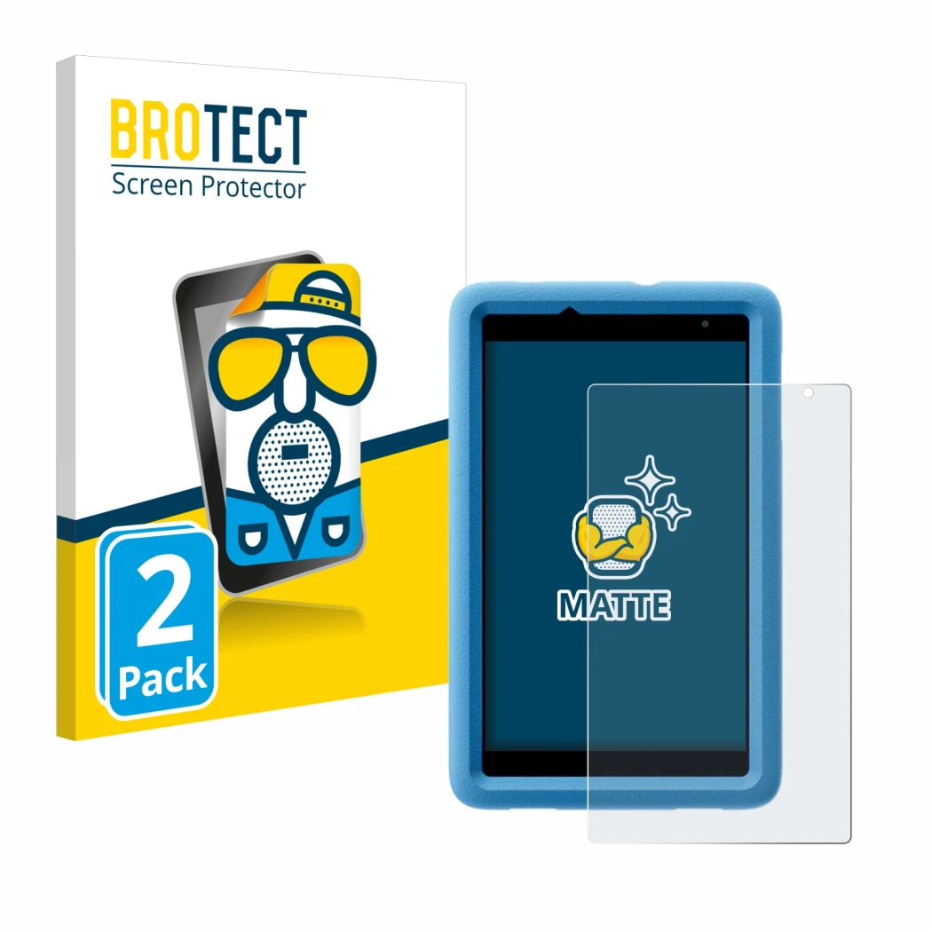 Parte frontal de un envase de producto con el logotipo de la marca BROTECT. Al lado se muestra el dispositivo Blackview Tab A5