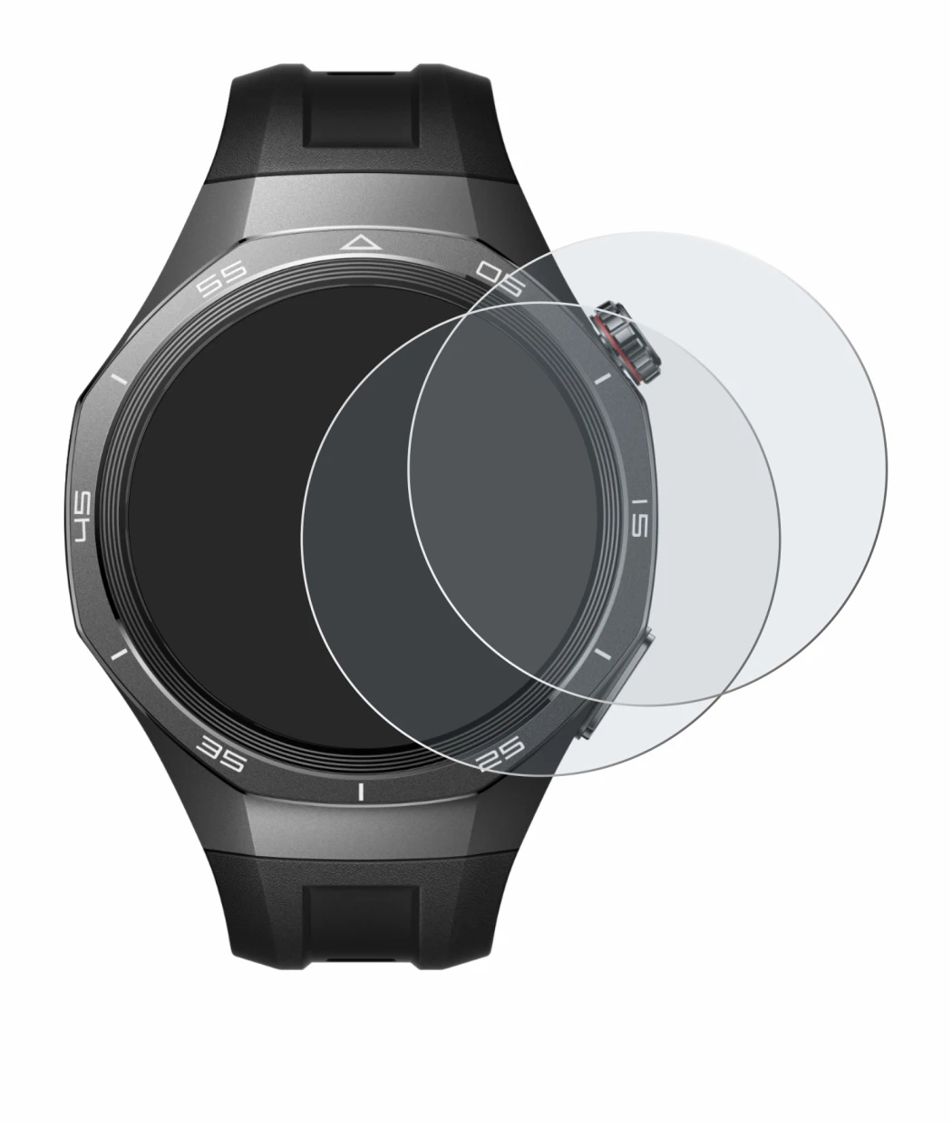 Imagen del dispositivo Huawei Watch GT 5 Pro (46 mm) con una amplia variedad de protectores de pantalla.