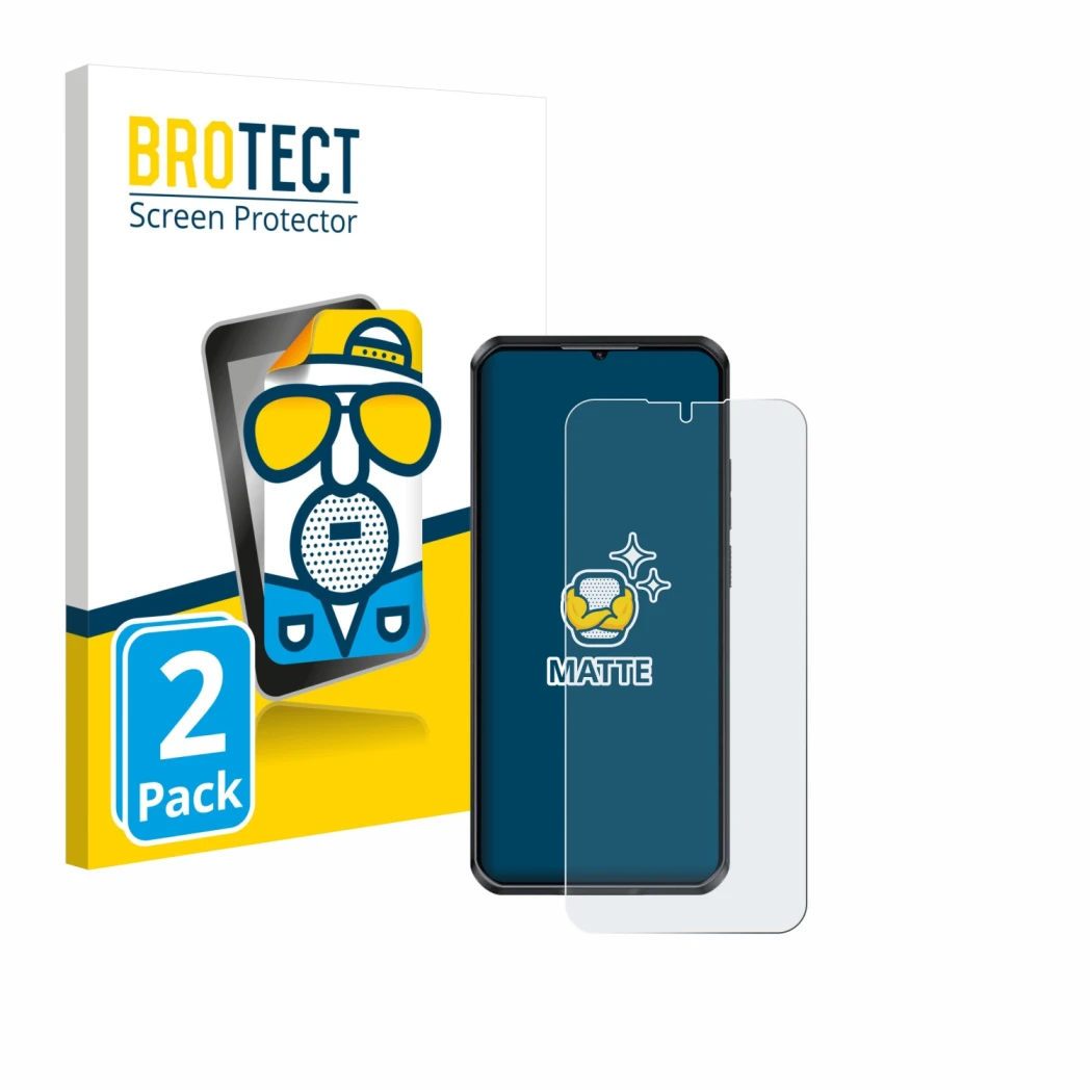 Parte frontal de un envase de producto con el logotipo de la marca BROTECT. Al lado se muestra el dispositivo Oukitel WP52 con