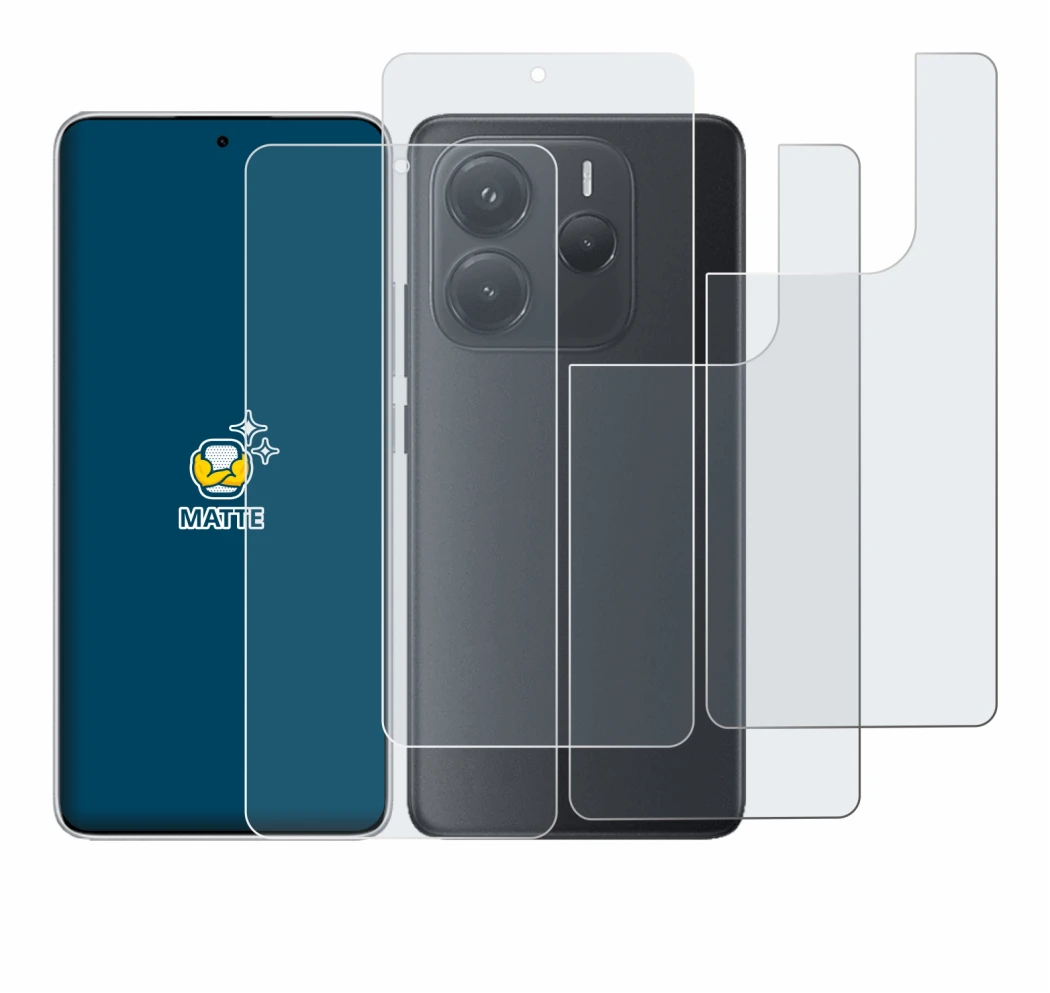 Imagen del dispositivo Xiaomi Redmi Note 14 (Frontal+Trasero) con una amplia variedad de protectores de pantalla.