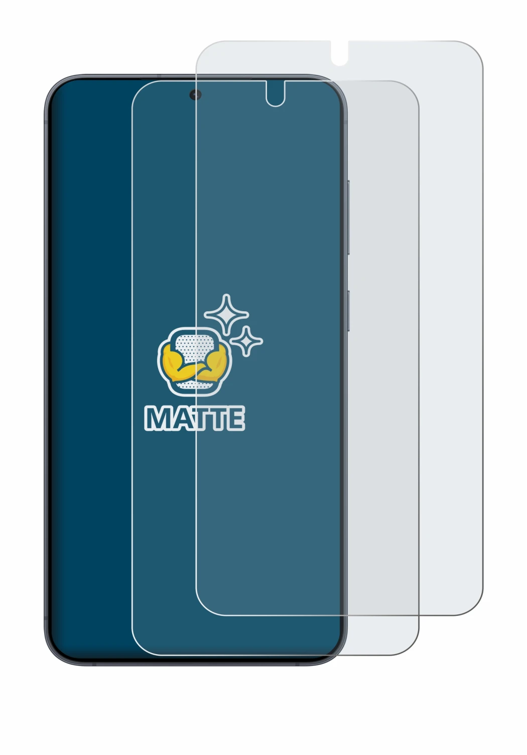 Imagen del dispositivo Samsung Galaxy S25 con una amplia variedad de protectores de pantalla.