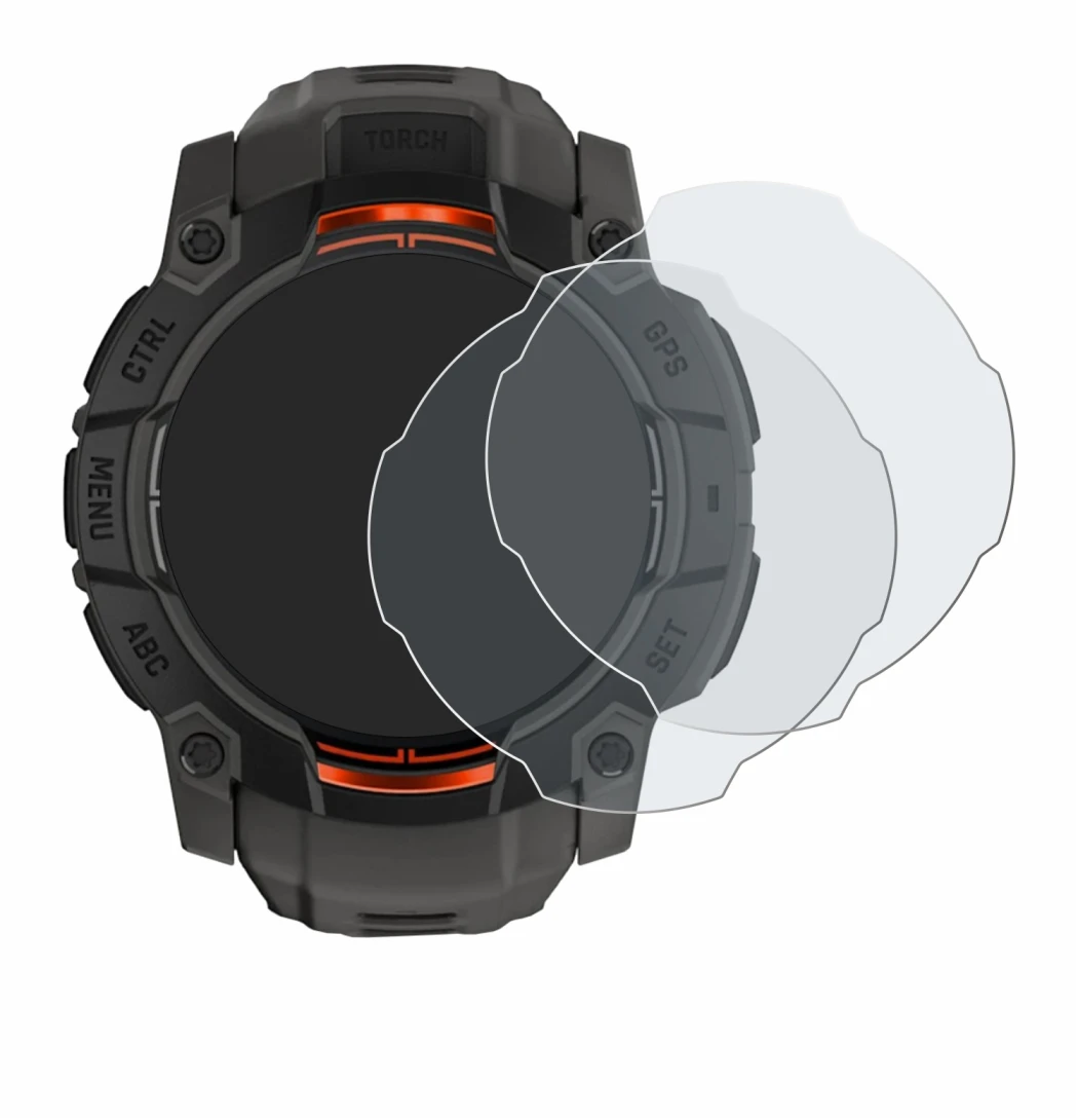 Imagen del dispositivo Garmin Instinct 3 Solar (50 mm) con una amplia variedad de protectores de pantalla.