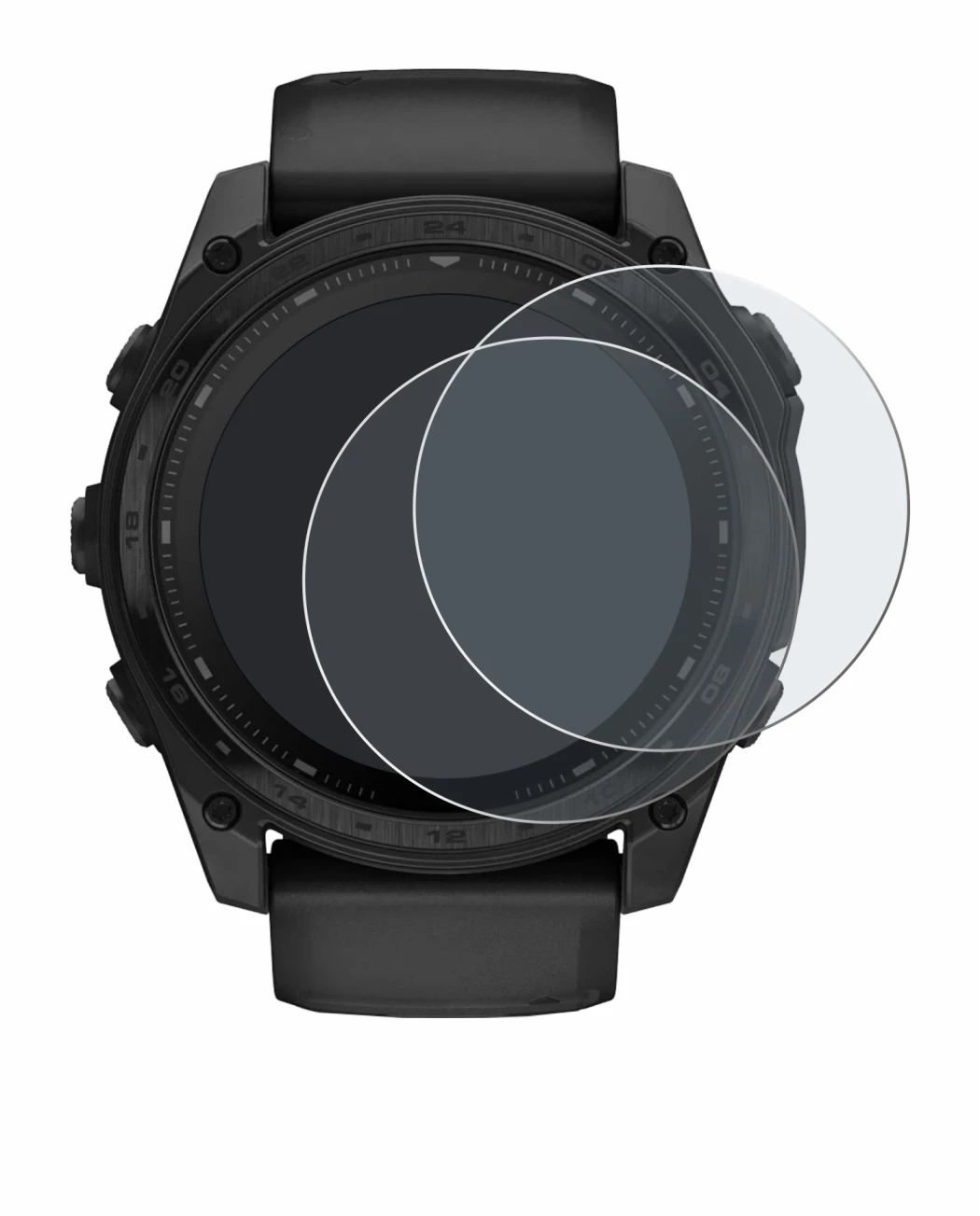 Imagen del dispositivo Garmin Tactix 8 Solar (51 mm) con una amplia variedad de protectores de pantalla.