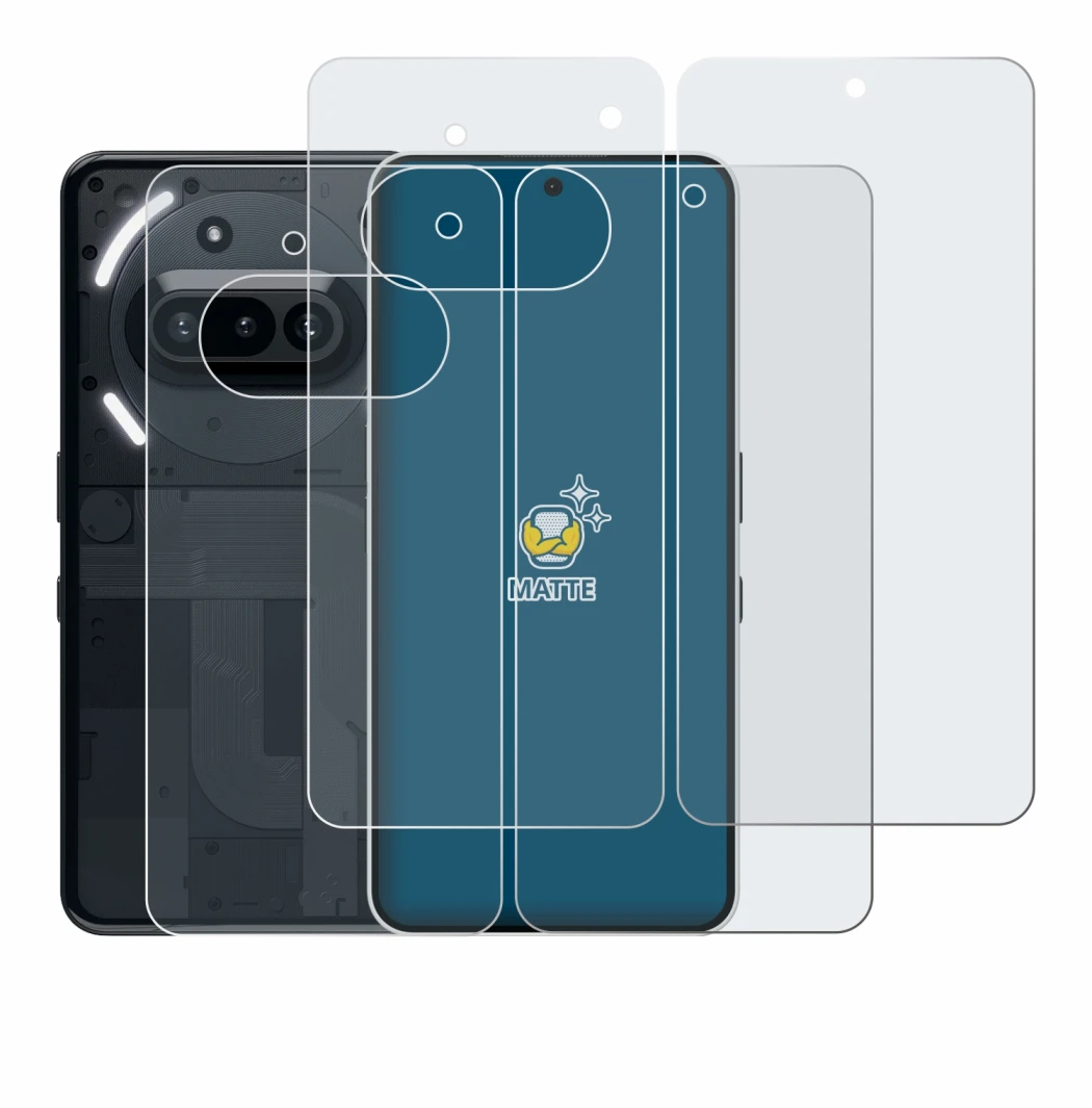 Imagen del dispositivo Nothing Phone (3a) (Frontal+Trasero) con una amplia variedad de protectores de pantalla.