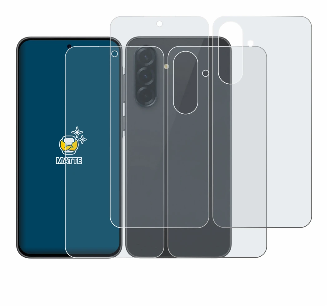 Imagen del dispositivo Samsung Galaxy A36 5G (Frontal+Trasero) con una amplia variedad de protectores de pantalla.