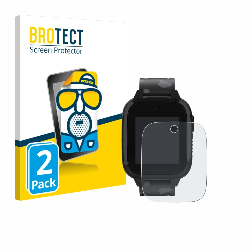 Parte frontal de un envase de producto con el logotipo de la marca BROTECT. Al lado se muestra el dispositivo Xplora XGO3 (2da