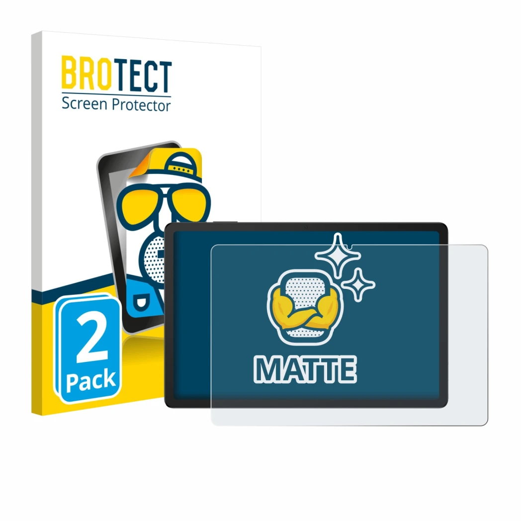 Parte frontal de un envase de producto con el logotipo de la marca BROTECT. Al lado se muestra el dispositivo Doogee Tab G6 Pl