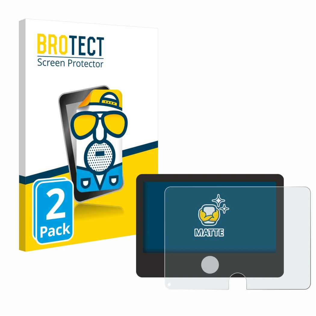 Parte frontal de un envase de producto con el logotipo de la marca BROTECT. Al lado se muestra el dispositivo Dynavin D9-DCX P