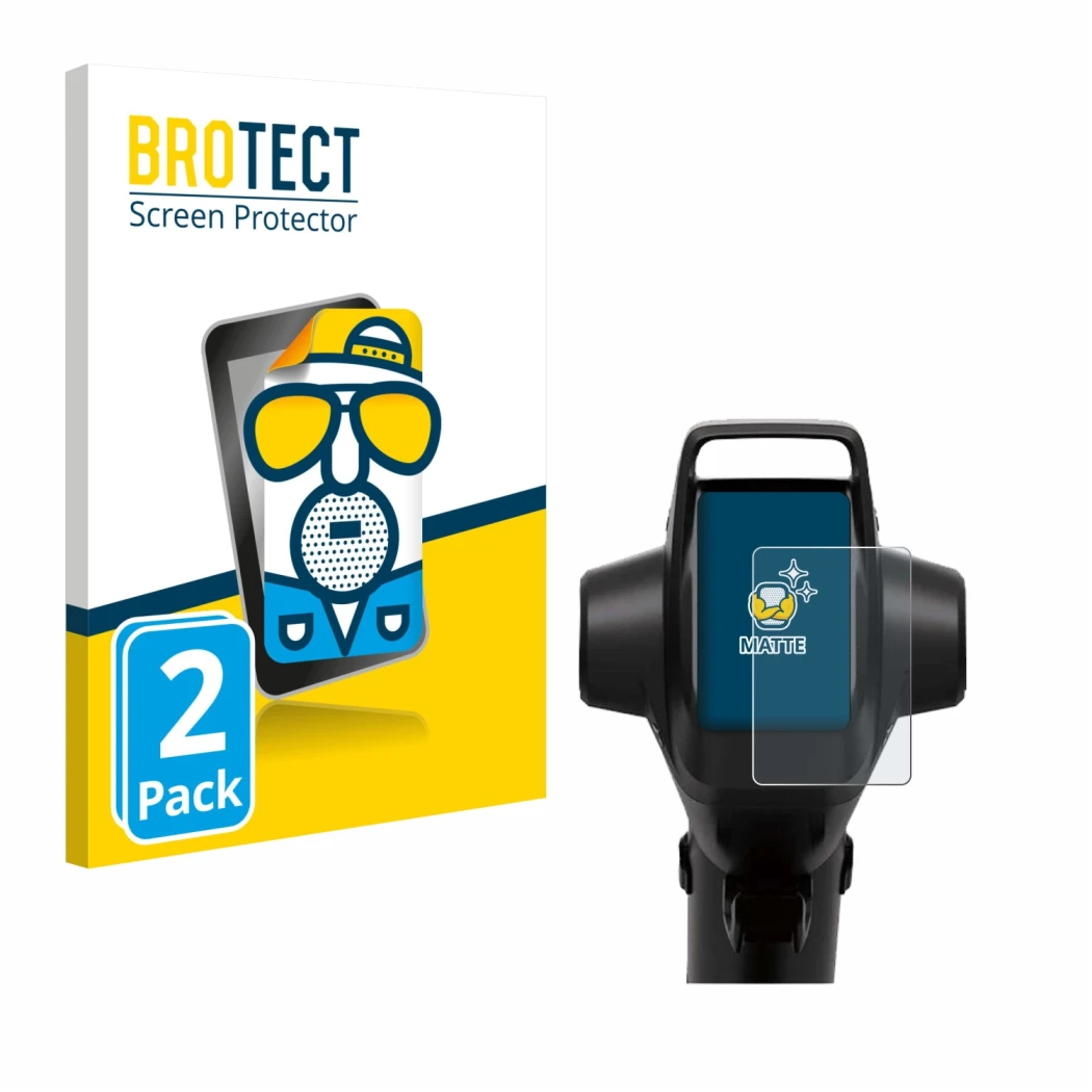 Parte frontal de un envase de producto con el logotipo de la marca BROTECT. Al lado se muestra el dispositivo Segway GT3 Pro c