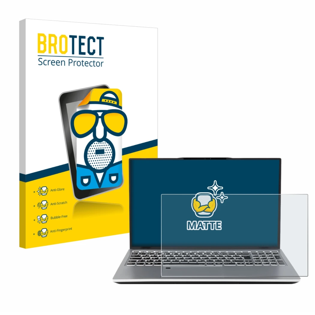 Parte frontal de un envase de producto con el logotipo de la marca BROTECT. Al lado se muestra el dispositivo terra Mobile 155