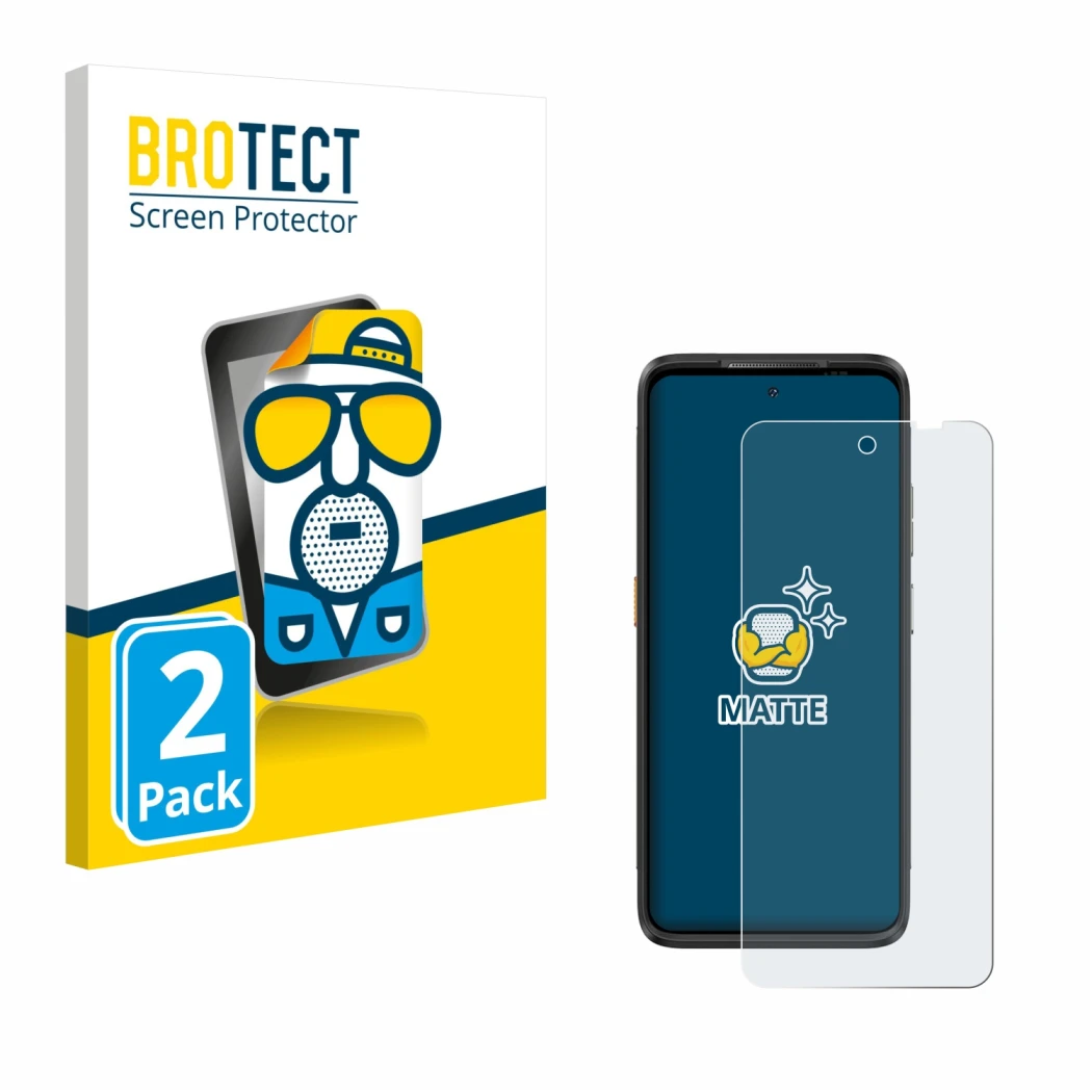Parte frontal de un envase de producto con el logotipo de la marca BROTECT. Al lado se muestra el dispositivo Ulefone Armor 23