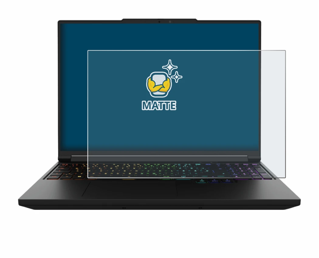 Imagen del dispositivo XMG Pro 16 con una amplia variedad de protectores de pantalla.
