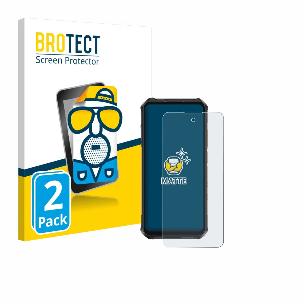 Parte frontal de un envase de producto con el logotipo de la marca BROTECT. Al lado se muestra el dispositivo Ulefone Armor X1