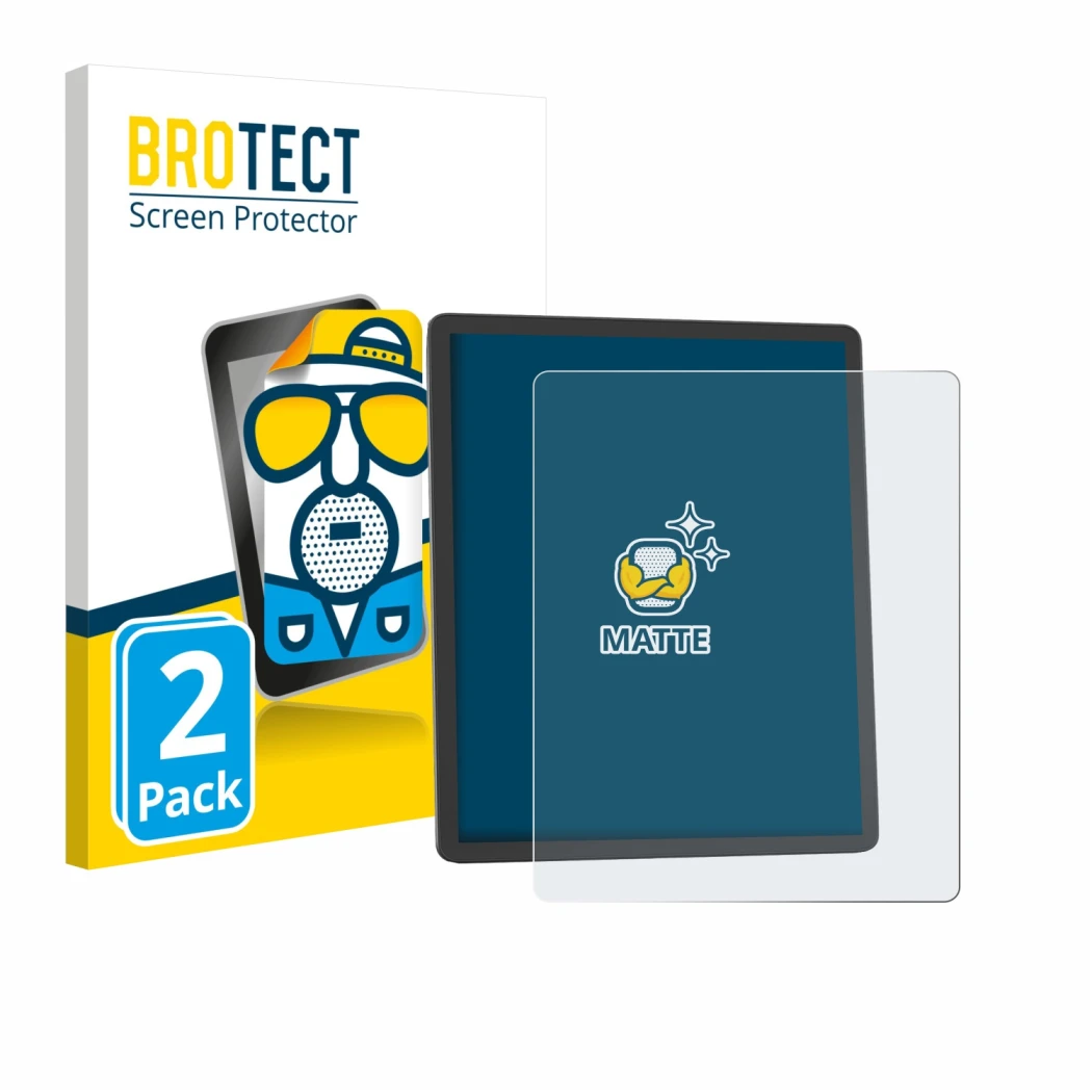 Parte frontal de un envase de producto con el logotipo de la marca BROTECT. Al lado se muestra el dispositivo Amazon Kindle Sc